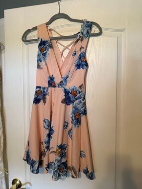Lulu's Pink Mini Dress with Blue Floral Print